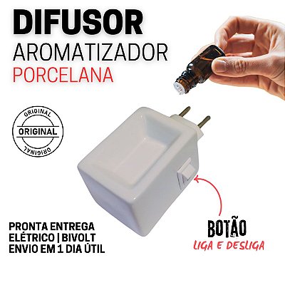 Aromatizador Difusor de aromas de óleos essenciais Elétrico Bivolt Porcelana Branco com botão liga e desliga