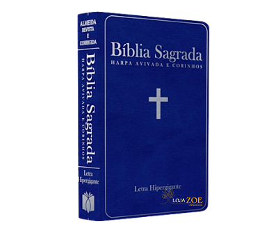 Biblia letra hipergigante ACR com harpa semi luxo azul