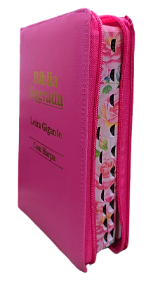 Biblia letra gigante ARC com harpa zíper roda pink
