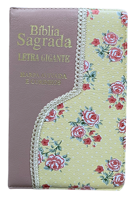 Biblia letra gigante ARC com harpa bicolor nude e floral