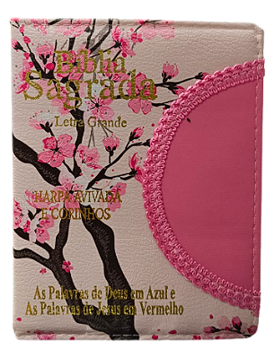 Biblia letra grande ARC com zíper rosa bebê floral, palavras de Deus em azul e Jesus em vermelho. Pequena L16xA12,5xP5