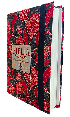 Bíblia Sagrada Fonte de Bênçãos com caderno para anotações - capa flores vermelhas