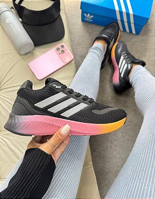 Tênis Adidas Falcon 3.0 preto/branco/colorido - Linha premium