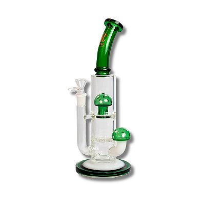 Bong de Vidro Abduzido Gold Line Grande Mushroom Verde