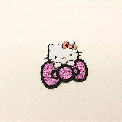 Aplique Laço com glitter e Rosto - Hello Kitty - 7 cm - 1 unidade