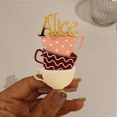 Cenário Xícaras e nome -  Alice no País das Maravilhas - 6cm - 1 unidade