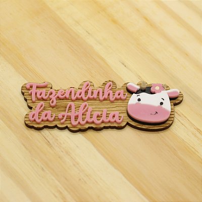 Aplique para kitkat com nome e Vaquinha - Fazendinha - 10cm - 1 unidade