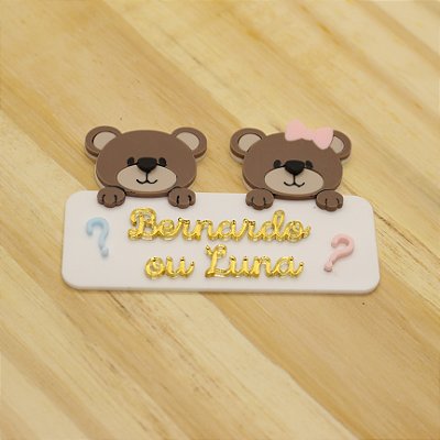 Aplique Urso com nomes - Chá Revelação - 8,5cm - 1 unidade