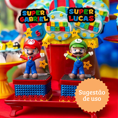 Cenário Super Nome com Estrelas - Super Mário - 12cm - 1 unidade