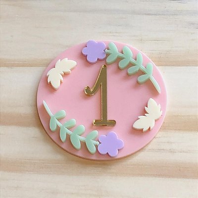 TAG Idade com flores - Jardim - 5,5cm - 1 unidade