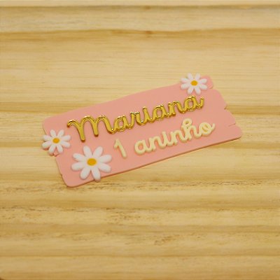 Aplique Kitkat nome e idade - Margaridas - 10cm - 1 unidade