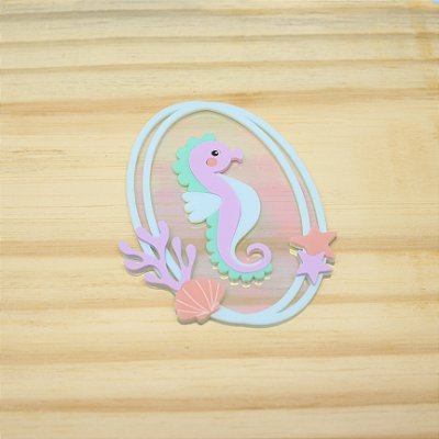 Aplique Cavalo Marinho com Moldura - Fundo do Mar - 7cm - 1 unidade