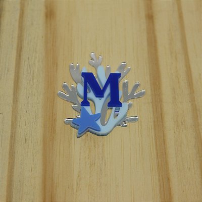 Aplique Inicial com alga - Fundo do Mar - 6cm - 1 unidade