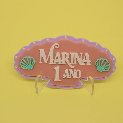 Aplique Concha com furos para Led Nome e idade - Sereia - 12cm - 1 unidade