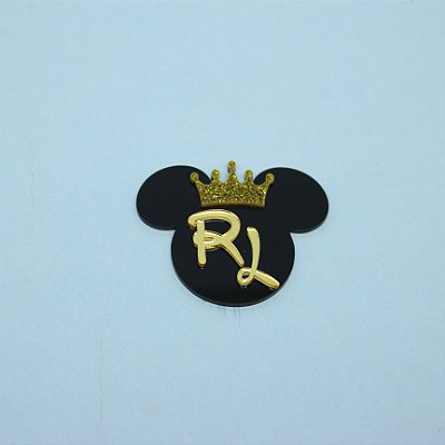 Aplique Inicial com Coroa - Mickey - 6cm - 1 unidade
