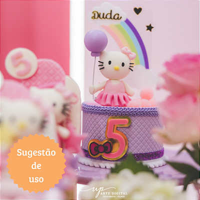 Cenário Arco Íris com Nuvens e nome - Hello Kitty - 14cm - 1 unidade