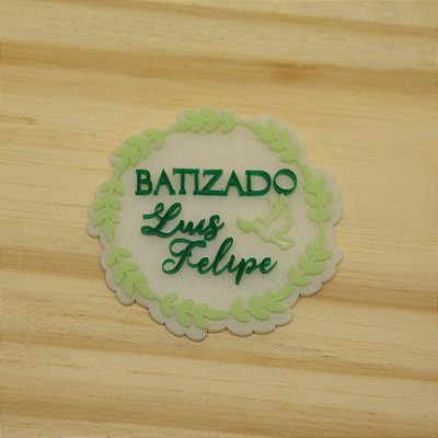 Aplique Nome com folhagem - Batizado - 7cm - 1 unidade