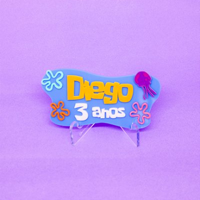 Aplique Kitkat com idade e nome - Bob Esponja - 12cm - 1 unidade