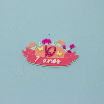 Aplique Idade e Inicial com flores - Jardim - 8cm - 1 unidade