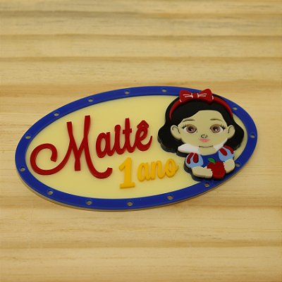 Aplique Kitkat Nome e idade com Personagem e furo para LED - Branca de Neve - 12cm - 1 unidade