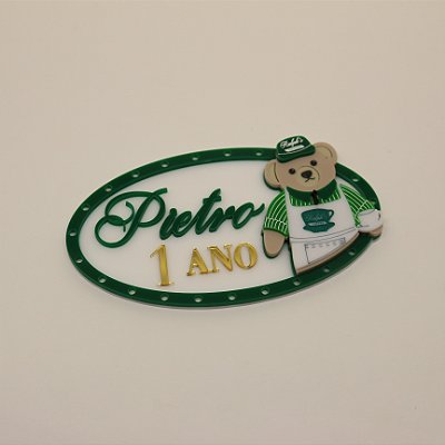 Aplique Kitkat Nome e Idade com Urso e furo para LED - Urso Ralph Lauren - 12cm - 1 unidade