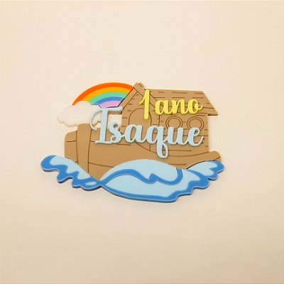 Aplique Kitkat Arca com Nome e Idade - Arca de Noé - 12cm - 1 unidade