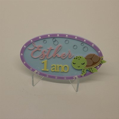 Aplique Kitkat Tartaruga com Nome e Idade - Fundo do Mar - 12cm - 1 unidade