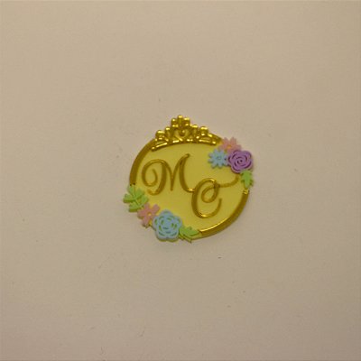 Aplique TAG Coroa com Inicial - Princesas - 6cm - 1 unidade