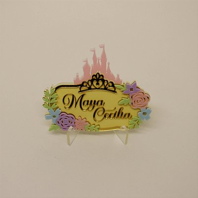 Aplique Kitkat Castelo com nome e Flores - Princesas - 12cm - 1 unidade