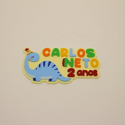 Aplique Kitkat Dino com Nome e idade - Dinossauro - 12cm - 1 unidade