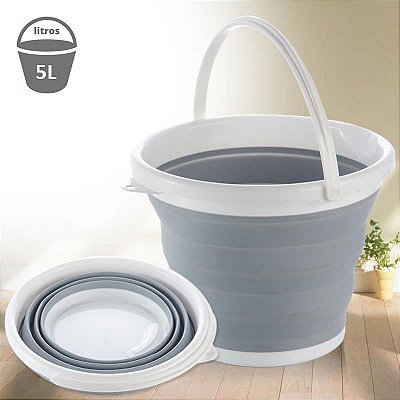 Balde de Silicone Dobrável Retrátil Flexível 5 Litros.
