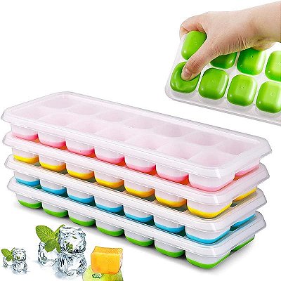 Forma de Gelo Cubo com Tampa Rígida e Flexível Fundo Silicone.