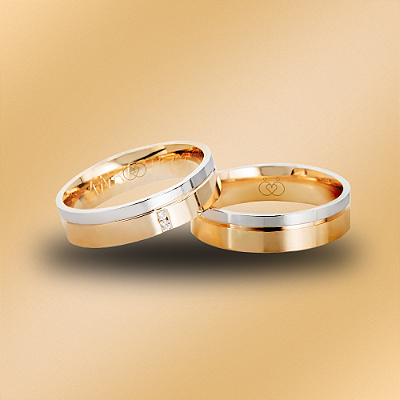 PAR DE ALIANÇAS DE CASAMENTO, OURO 18K,  RETA COM ZIRCÔNIA