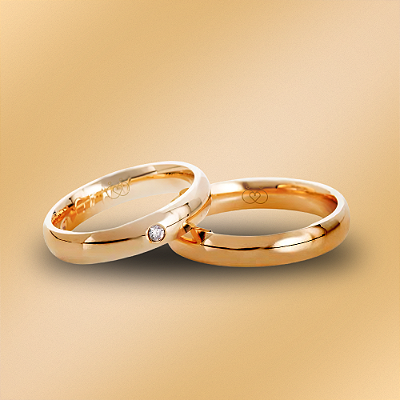 PAR DE ALIANÇAS DE CASAMENTO, OURO 18K, 4MM ANATÔMICA