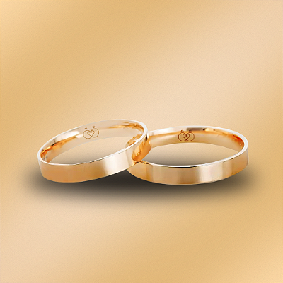 PAR DE ALIANÇAS DE CASAMENTO, OURO 18K, 3,0MM, QUADRADA