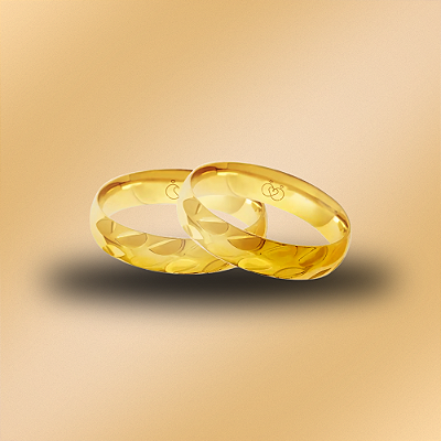 PAR DE ALIANÇAS DE CASAMENTO, OURO 18K, TEXTURIZADA, 4,5MM