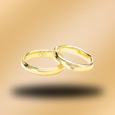 PAR DE ALIANÇAS DE CASAMENTO, OURO 18K, 4MM,ANATÔMICA COM PONTO DE LUZ