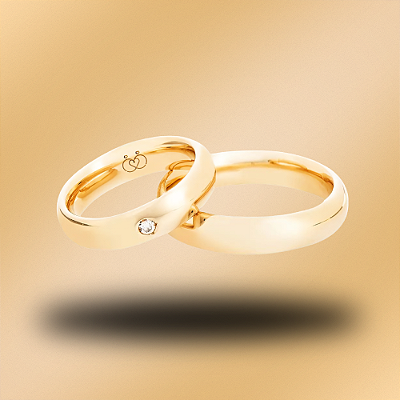 PAR DE ALIANÇAS DE CASAMENTO, OURO 18K, ANATÔMICA, 5MM, PONTO DE LUZ DIAMANTE