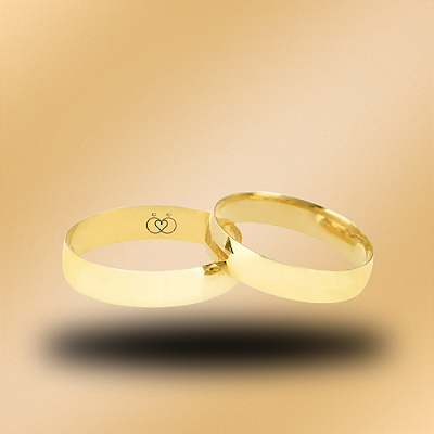 PAR DE ALIANÇAS DE CASAMENTO, OURO 18K, 5,0MM, REDONDA PLANA