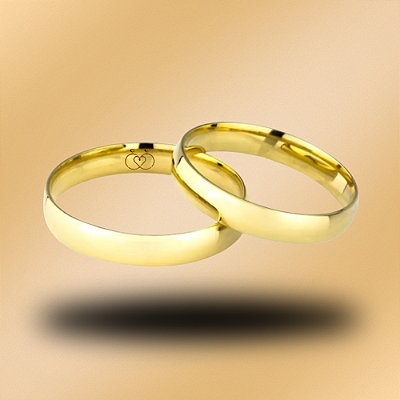 PAR DE ALIANÇAS DE CASAMENTO, OURO 18K, SEMI ANATOMICA, 3,5MM