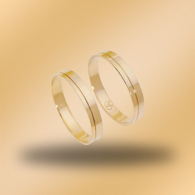 PAR DE ALIANÇAS DE CASAMENTO, OURO 18K, 3MM com frisos