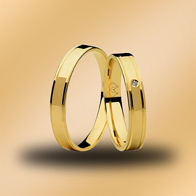 PAR DE ALIANÇAS DE CASAMENTO, OURO 18K, 3,5MM com zircônia
