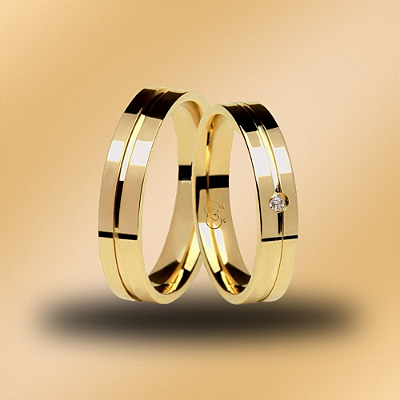 PAR DE ALIANÇAS DE CASAMENTO, OURO 18K, 3.6mm , COM diamante