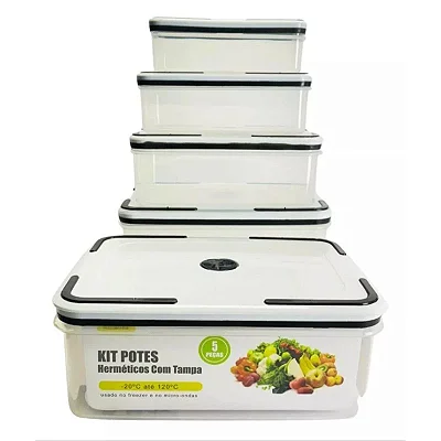 Kit 5 Potes Mantimentos Cozinha Hermetico C/ Tampa