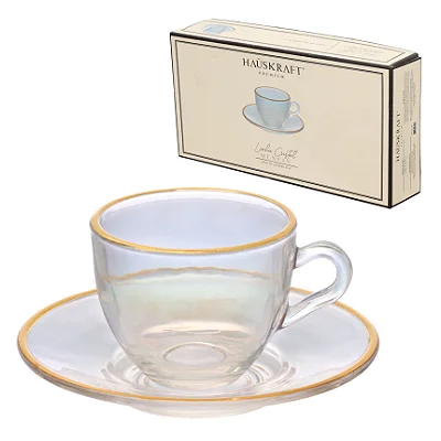 Jogo de Xícara para Café Menfis em Cristal Rainbow com Borda Dourada 85ml - Hauskraft
