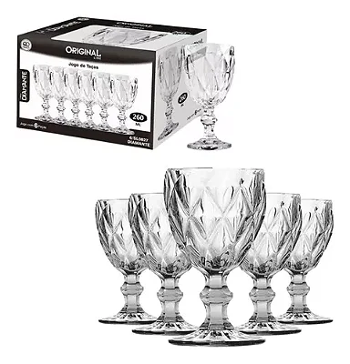 Taças De Vidro Diamante Agua/ Suco/ Vinho Jogo 6 Unid. 260ml