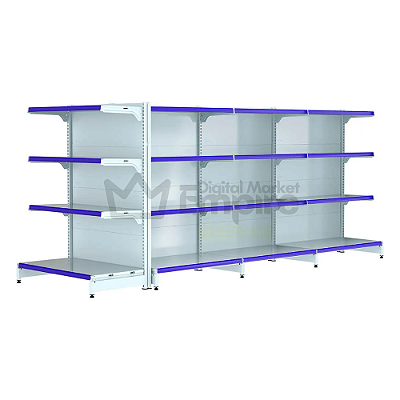 KIT 4 GÔNDOLAS DE AÇO FIT 40 CENTRO ALTURA 1,37M COMPRIMENTO 3,20M