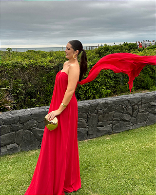 vestido tomara que caia capa vermelho