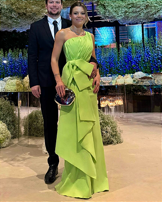 vestido laço drapeado verde lima