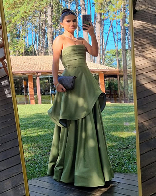 vestido duas saias verde oliva